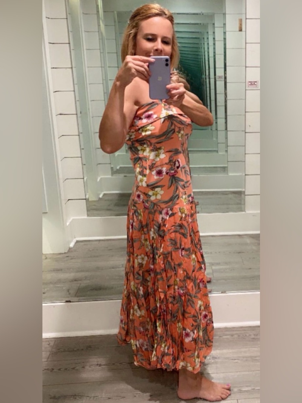 Tropical Strapless Cotton Floral Maxi Dress